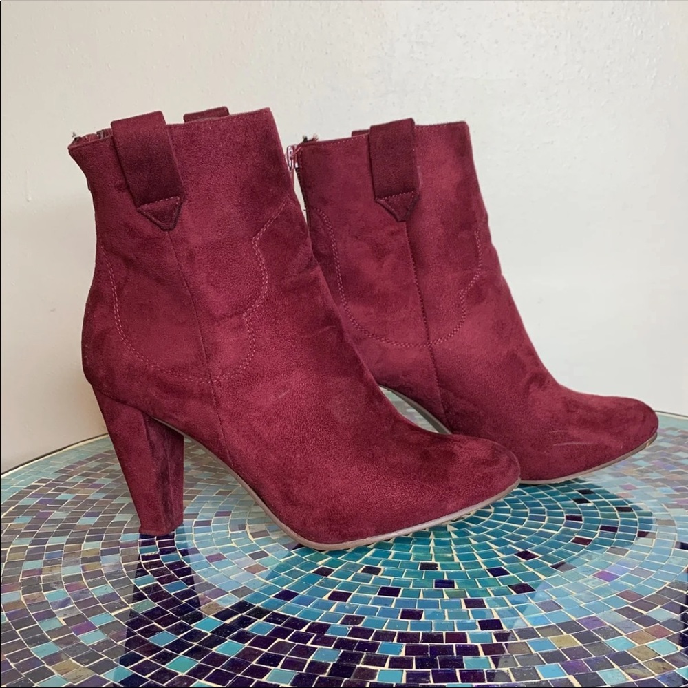 Burgundy Suede Ankle Boots - Picture 2 of 9